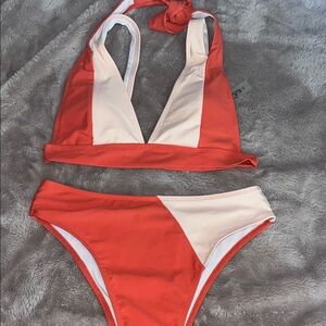 SHEIN Red and Cream Bikini Set